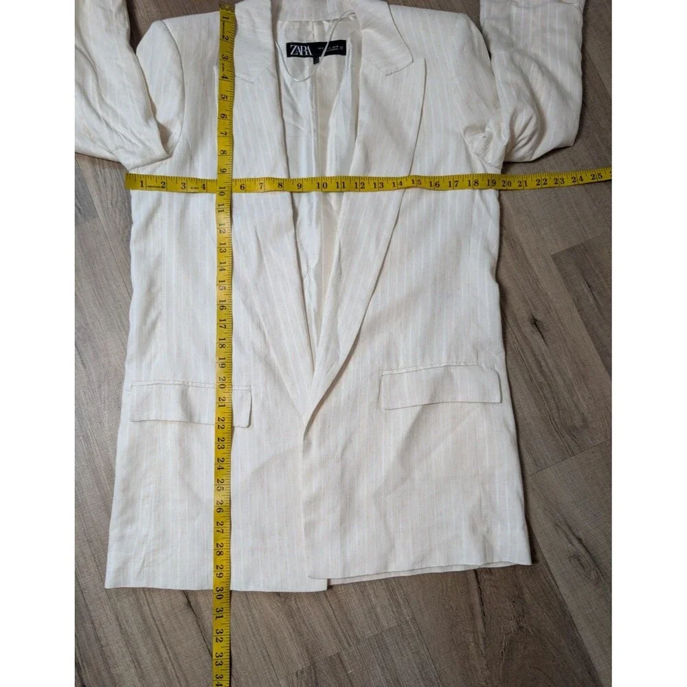 NWOT Zara Size S Open Front Blazer Ivory Pinstripe Linen-Blend Oversized Sleek